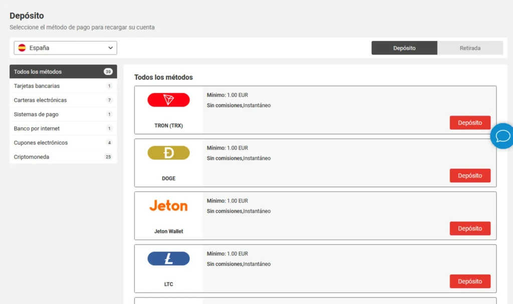 Métodos de Deposito en Megapari